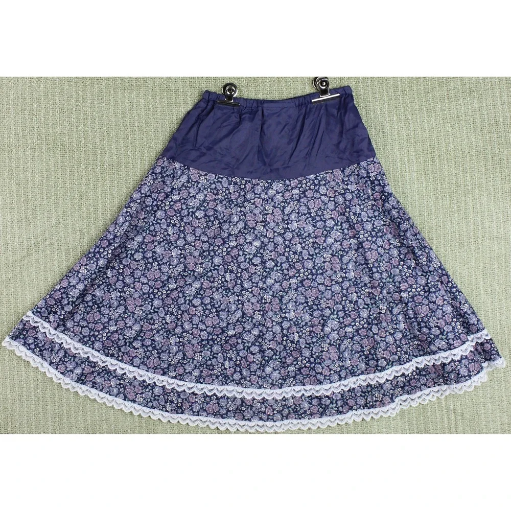 Vintage Gunne Sax Jessica McClintock Navy Sailor Sweater Floral Skirt Set M